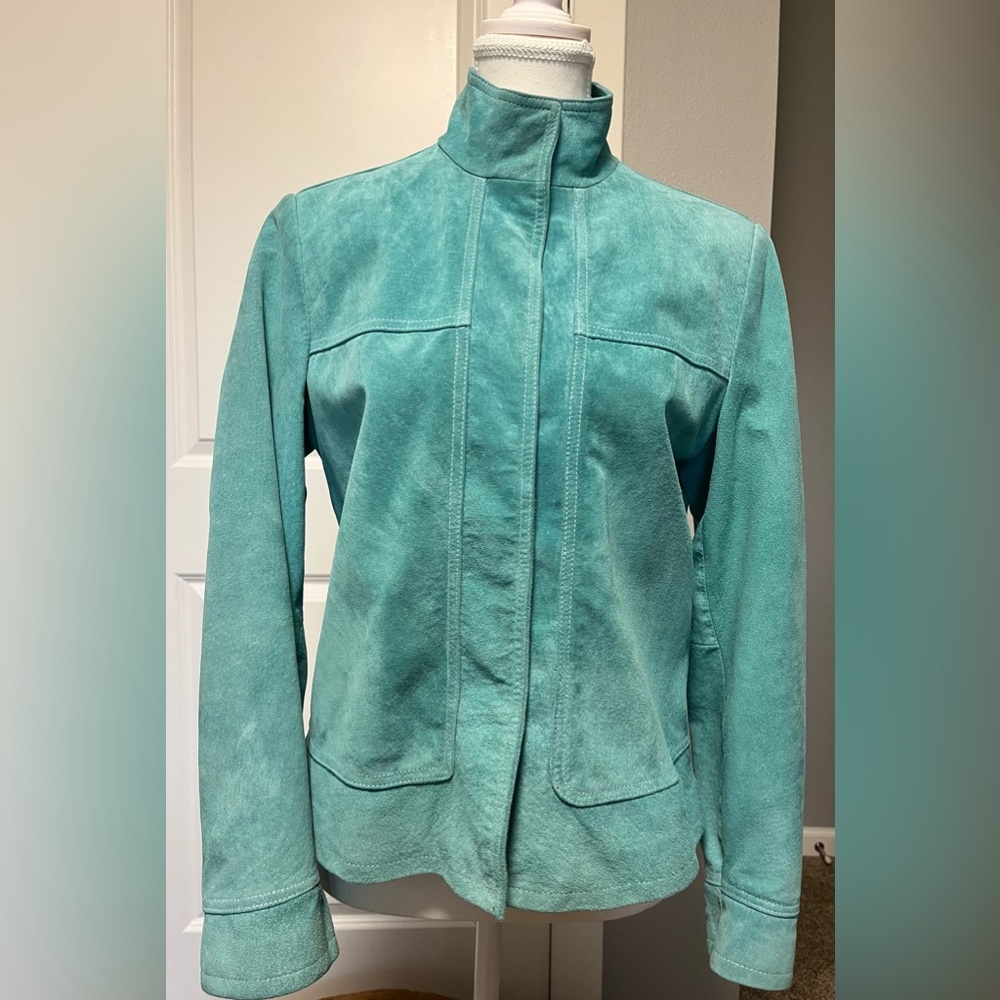 Marshall Fields Medium Suede Leather Jacket coat Snaps washable Lined Vintage
